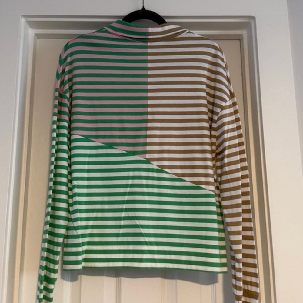 KULE Long Sleeve Patchwork Striped Shirt with Collar and Quarter Zip - Picture 3 of 4